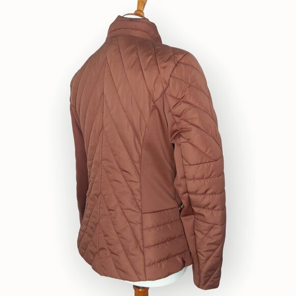 Kenneth Cole Quilted Puffer Jacket Size Medium Pecan Gold Zipper Retro NWT - Picture 5 of 11
